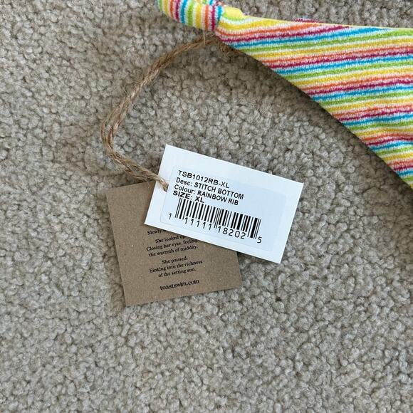 NWT Free People Toast Swim Banded Waist Bikini Bottom Ribbed Rainbow Striped XL - Picture 3 of 3